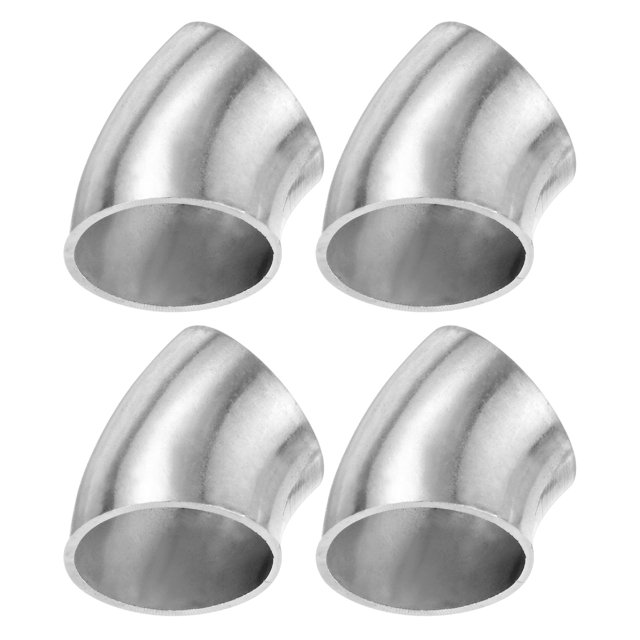 Uxcell 4-Pack OD 1 Inch 45 Degree Mandrel Bend Elbow, Thicken 1.5 mm 304 Stainless Steel Exhaust Elbow Pipe for Car Modified Exhaust System, Stair Handrail Bend, Height 33 mm