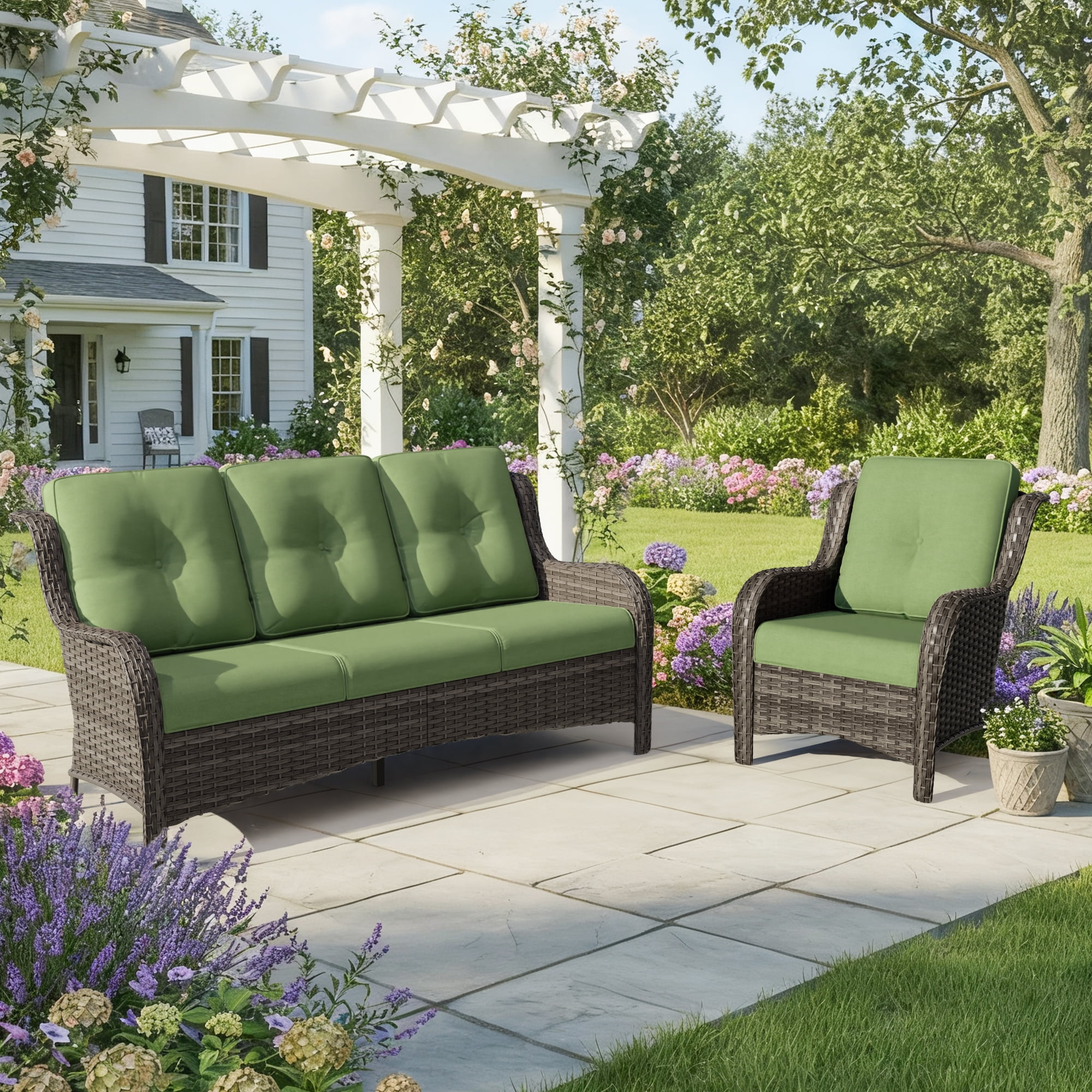 MeetLeisure 4 Inch Outdoor Cushions, Suitable for Patio Furniture, Water-Resistant & Fade-Resistant, 2 Sets, Green