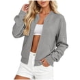 thumbnail image 2 of FDGIU Women's Waffle Knit Full Zip Jacket, Rib Cuff Long Sleeve Casual Sweatshirt Coat with Arm Zipper Pocket for Spring Fall Daily Lounge Layering, 2 of 5