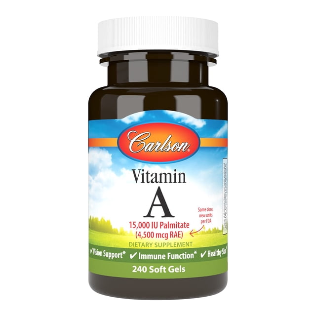 Suplemento Carlson de vitamina A, 15000 UI, palmitato, 240 cápsulas blandas