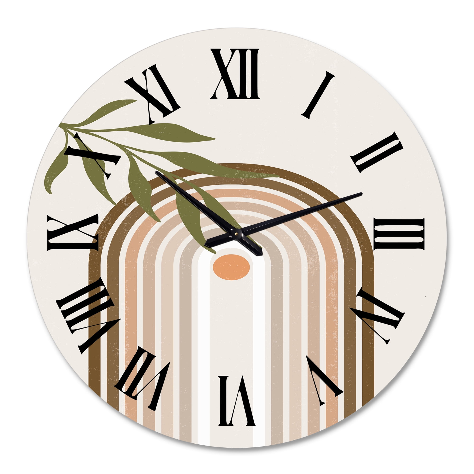 Designart 'Abstract Sun And Moon With Green Leaf I' Modern Wall Clock