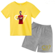 thumbnail image 3 of Conjunto de 2 piezas de camiseta y pantalones cortos de verano para niños y niñas, de algodón con estampado de marca para niños, ropa deportiva transpirable de manga corta para bebés y niños, 3 of 5