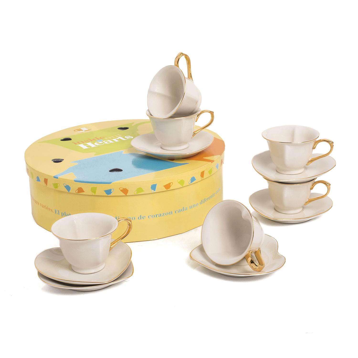 Yedi Housewares 6.5 Ounce Inside Out Heart Cup and Saucer, Set of 6