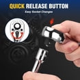 thumbnail image 5 of WORKPRO 4-Piece Stubby Ratchet and Extension Bar Set, 72-Tooth 3/8" Drive Quick-Release Ratchet with Socket Adapter, Chrome Vanadium Steel for Automotive Repair, 5 of 7