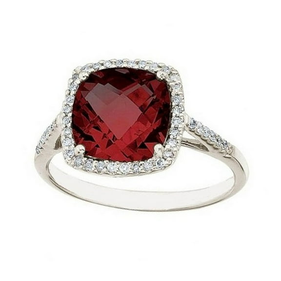 Cushion -Cut Garnet and Diamond Cocktail Ring 14k White Gold (3.70cttw)