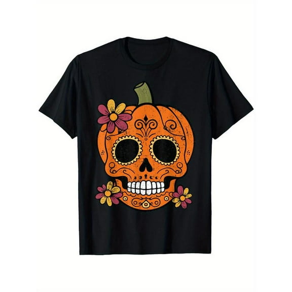 Dia De Los Muertos Graphic Tee T Shirt Top Halloween Pumpkin Skull Print Cotton Comfortable Black S-5XL