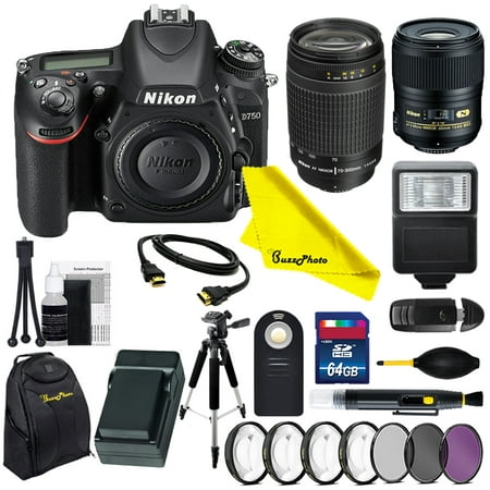 Nikon D750 DSLR Camera with Nikon AF Zoom-NIKKOR 70-300mm f/4-5.6G Lens and Nikon AF-S Micro NIKKOR 60mm f/2.8G ED Lens + Buzz-Photo Advanced Accessories (Best Zoom For Nikon D750)