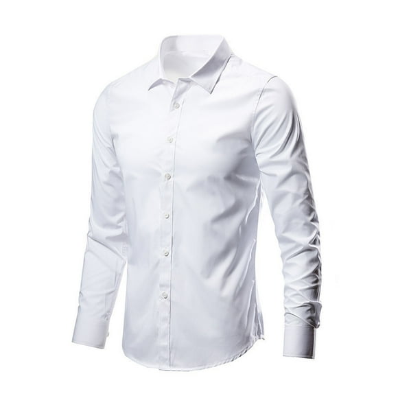 Stretch Button up Shirts for Men Mens Long Sleeve Button up Shirts Button Down Shirt Men Men's Casual Dress Shirts White L