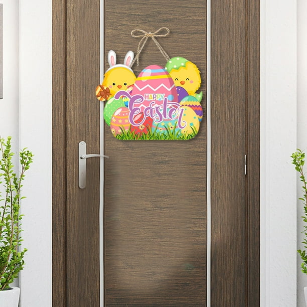 Decoración de madera para Pascua | Adorno de pared de papel multicolor para Pascua | Decoración ligera de temporada de 32 x 30 cm | Uso en interiores y exteriores | Adorno festivo | Regalo para