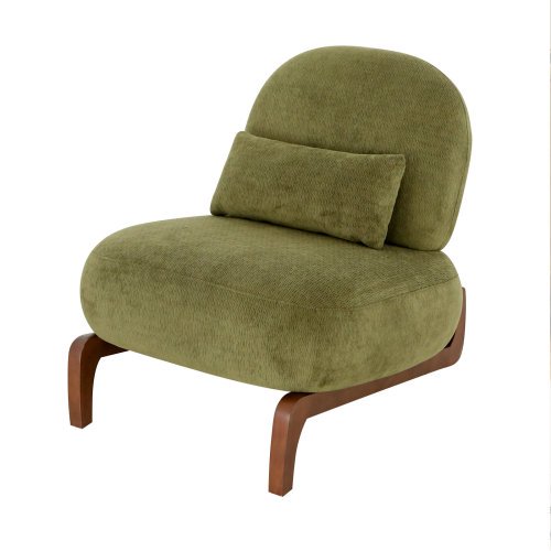 Cute Accent Chair with Solid Wood Legs, Velvet Living Room Chair with Soft Cushion, Cozy Armless Reading Chair for Bedroom, Apartment, Balcony, Waiting Room,Green