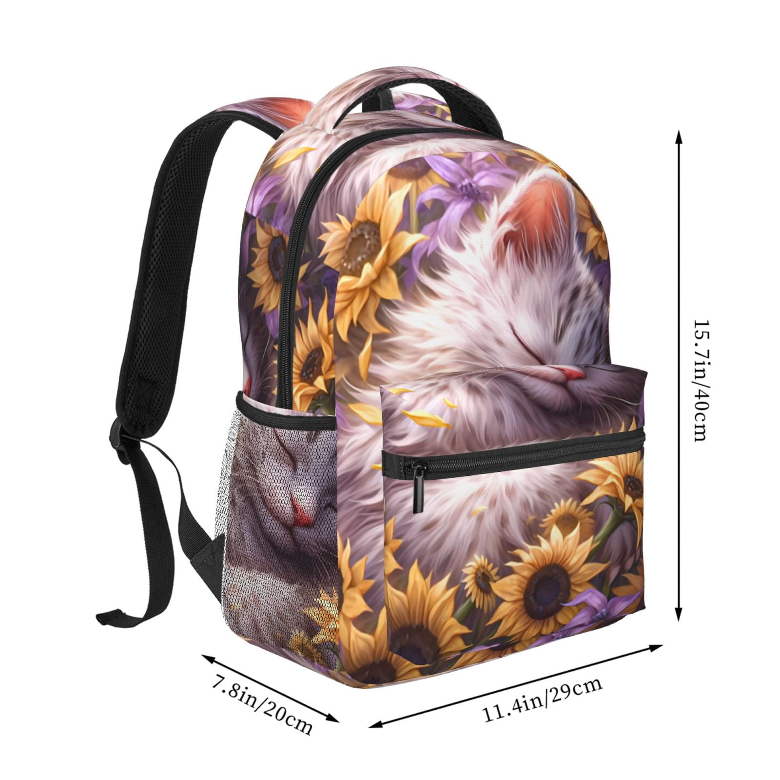 Xecao Warm Sunflower Sleeping Cat Backpack, a stylish and functional choice for both men and women, is the perfect basic bookbag for college, work, or travel