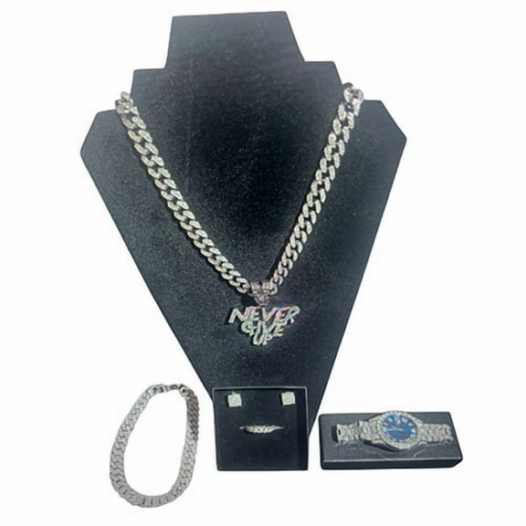 5 PIECE MEN'S SET - QUARTS WATCH, EARRINGS, RINGS, BRACELET AND NECKLACE