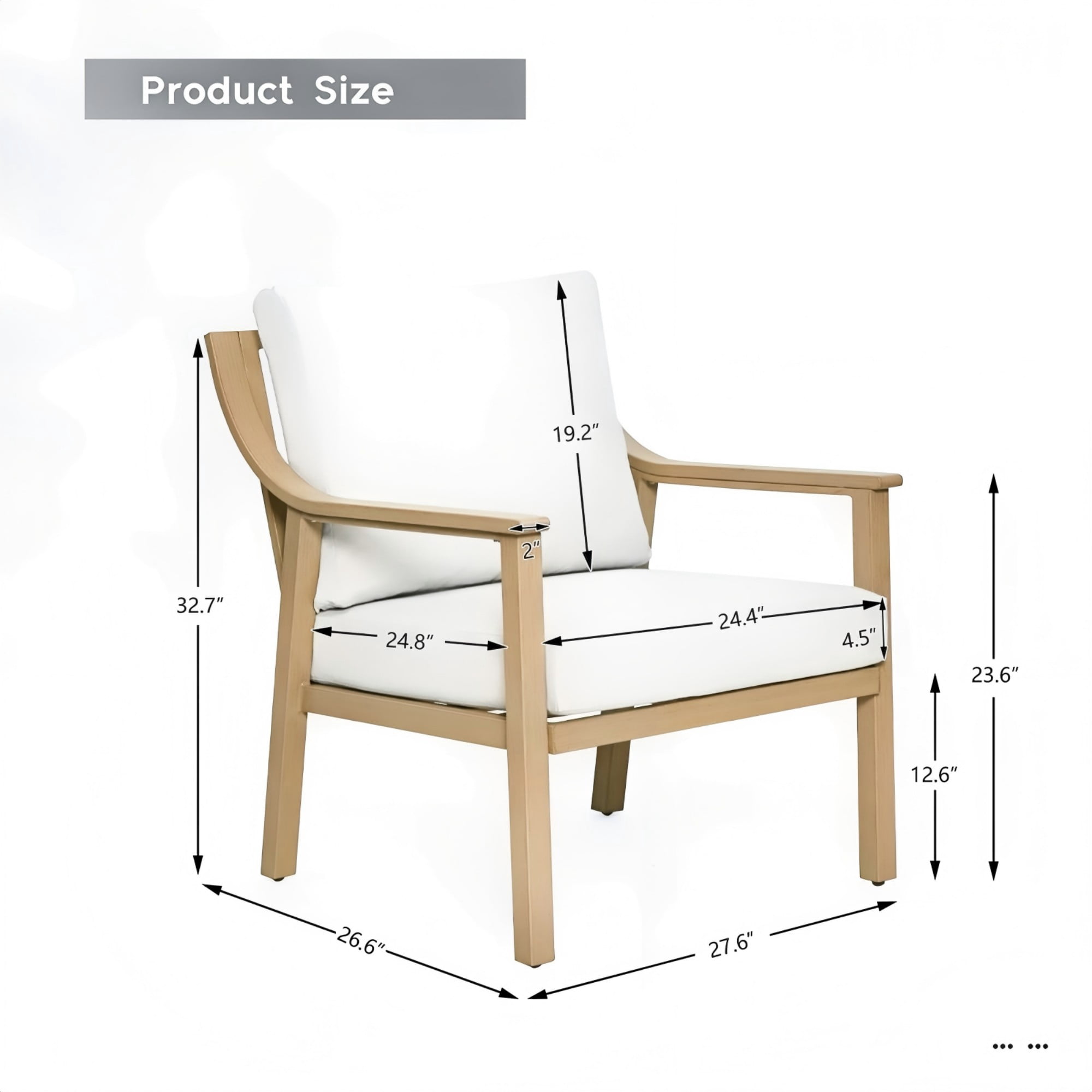 Patio Single Sofa Chair Outdoor Aluminum Armchair with Thick Cushion Waterproof Outdoor Seating for Porch Deck Backyard Balcony, Beige