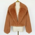 thumbnail image 6 of Fuzzy Thicken Coat for Women Lapel Long Sleeve Solid Color Open Front Cardigan Jacket Brown 2XL, 6 of 7