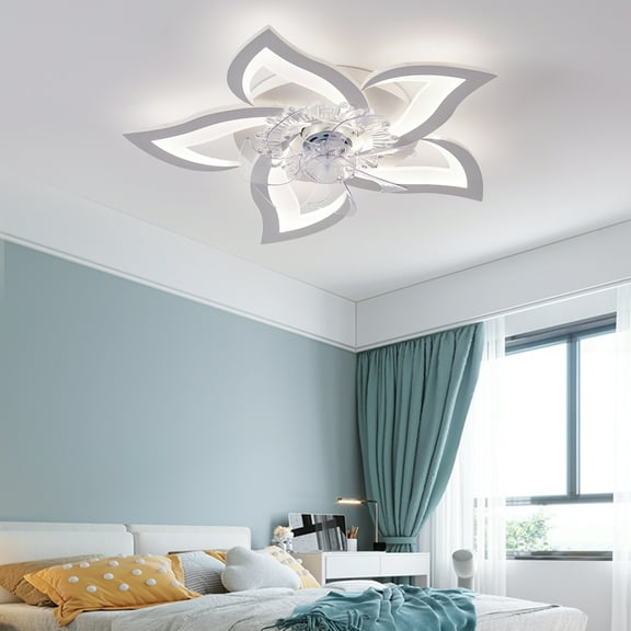 27" Smart Ceiling Fan with Lights Remote APP Control, Modern Flush Mount Bladeless Ceiling Fan, 3 Color 6 Speeds Low Profile Ceiling Fan with Light for Bedroom Living Room Kitchen - White