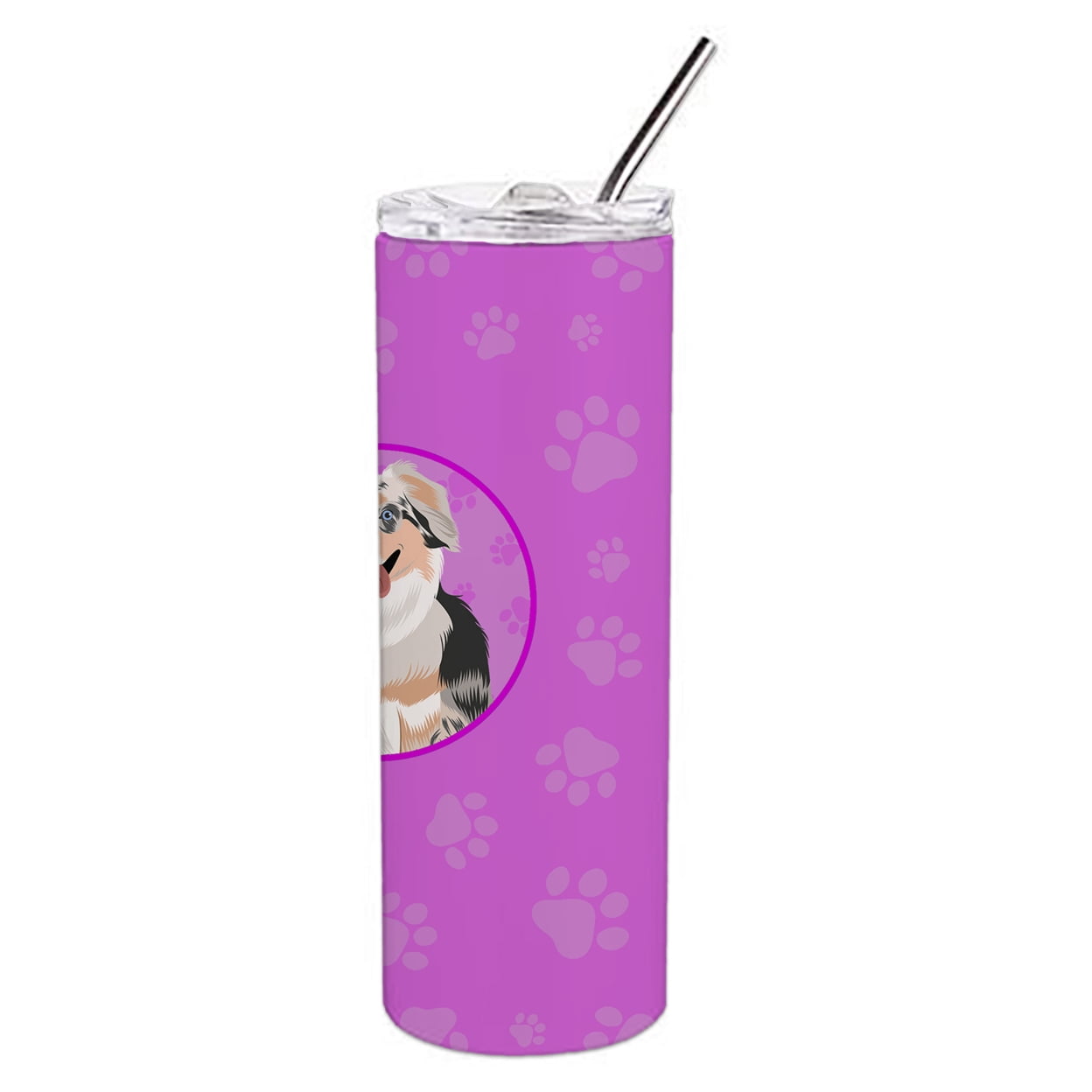 Carolines Treasures WDK1231TBL20 Australian Shepherd Blue Merle Puppy Design1 Stainless Steel 20 oz Skinny Tumbler Pink