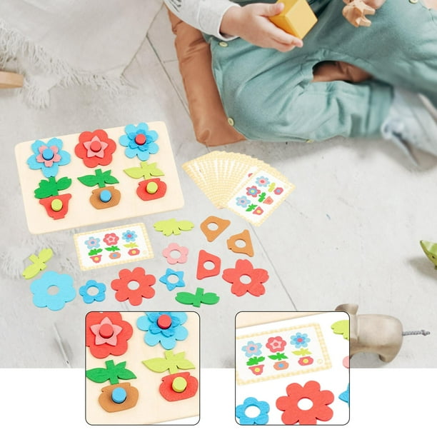 Juego de rompecabezas de madera con flores apilables, clasificación de colores y formas, juguetes sensoriales, juguetes educativos para niños y niñas