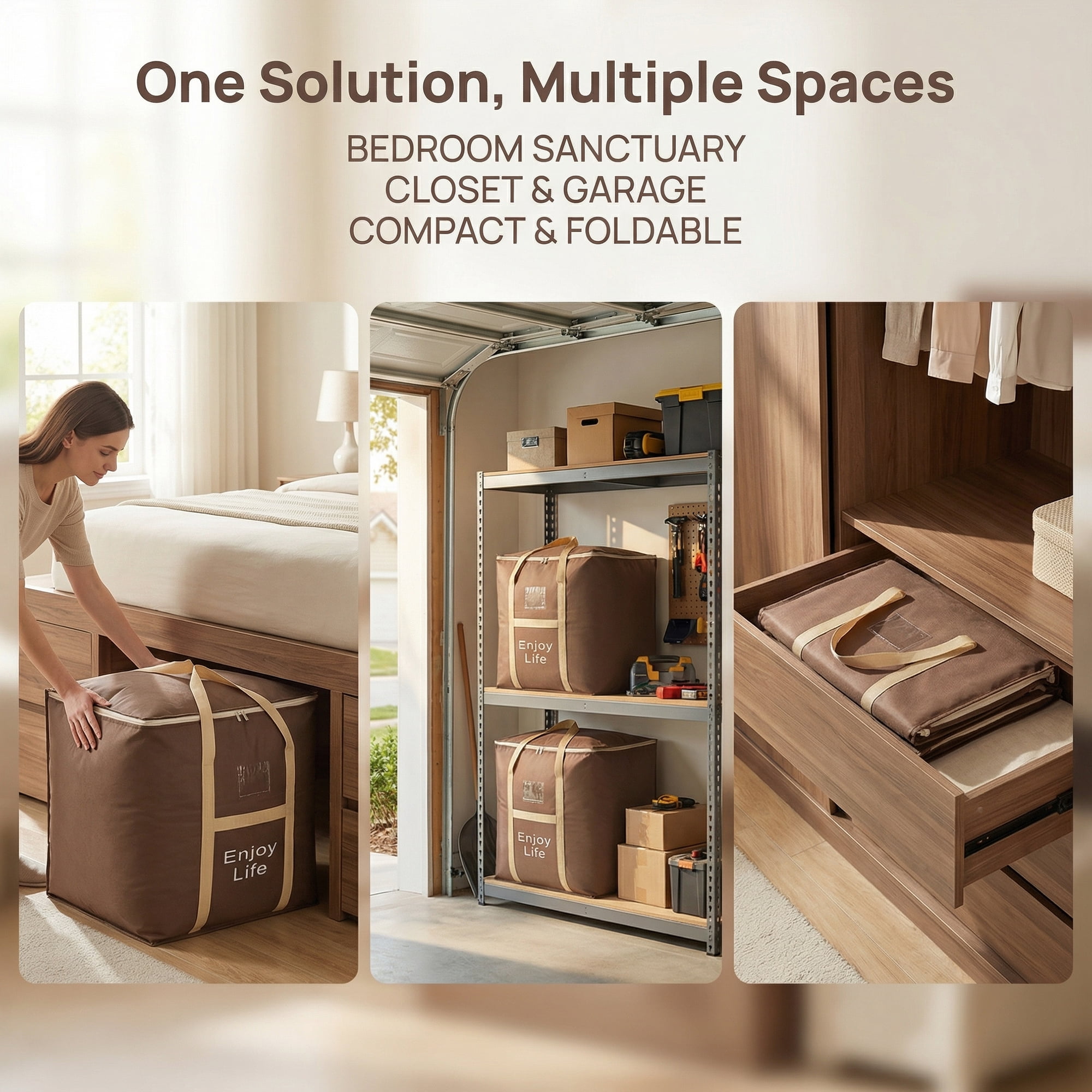 Unique Bargains Foldable Storage Bags for Storing Clothing Brown 19.7"x15.7"x19.7"