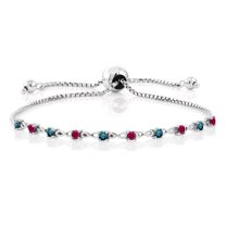 Gem Stone King 0.63 Ct Round Blue Diamond Red Created Ruby 925 Sterling Silver Bracelet for Women