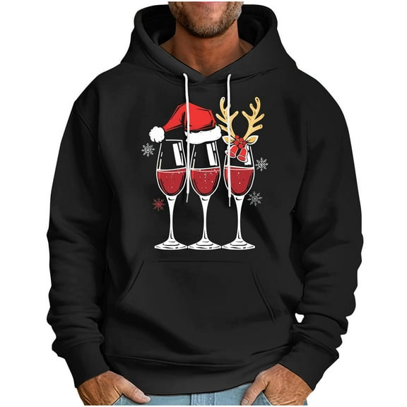 Christmas Sweatshirts for Men Cute Christmas Tree Santa Claus Print Graphic Long Sleeve Shirt Xmas Holiday Party Pullover Blouse