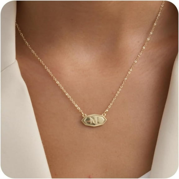 Fissen Initial Necklaces for Women 14K Gold Plated Letter Necklace Dainty Gold Name Necklace Personalized Octagon Initial Choker Necklaces for Women Trendy Gold Jewelry