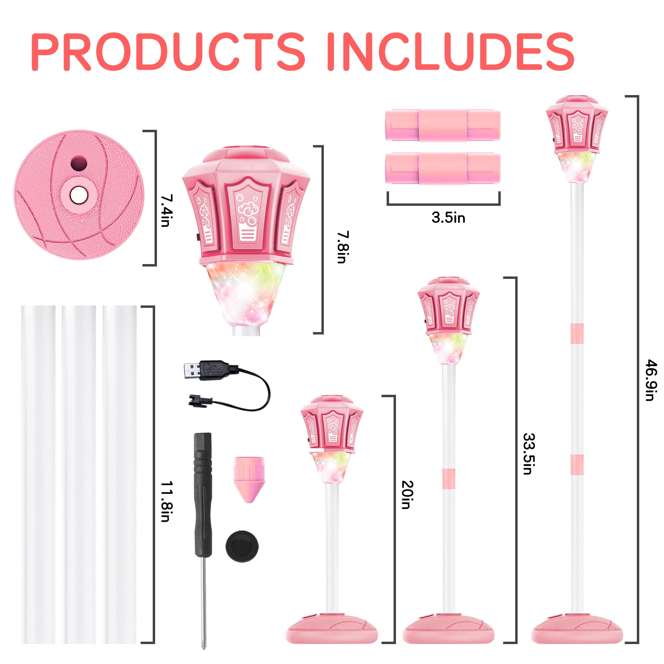 KOPPOP Garden Bubble Machine, LED Musical Lawn Lamp with Remote Control & Rechargeable Battery, Adjustable Height Outdoor Party Bubble Blower for Kids Birthday Gifts(Pink)