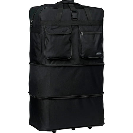 Rolling Wheeled Duffle Bag Spinner Suitcase Luggage Expandable (36 Inch, Black)