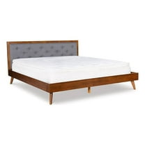 Allora Mid-Century Wood/Polyester King Platform Bed in Medium Brown