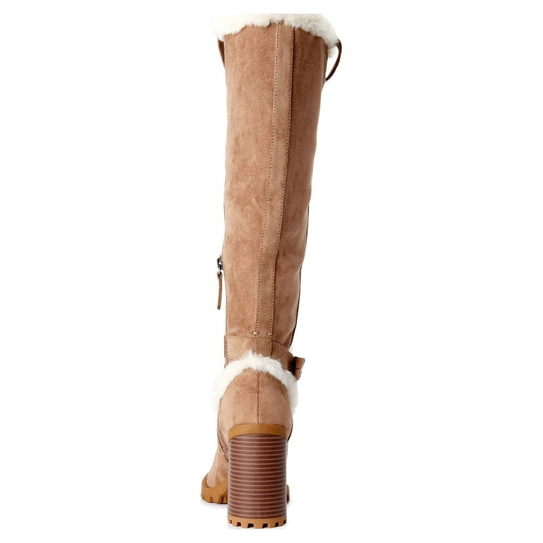 Tan boots with fur trim sale