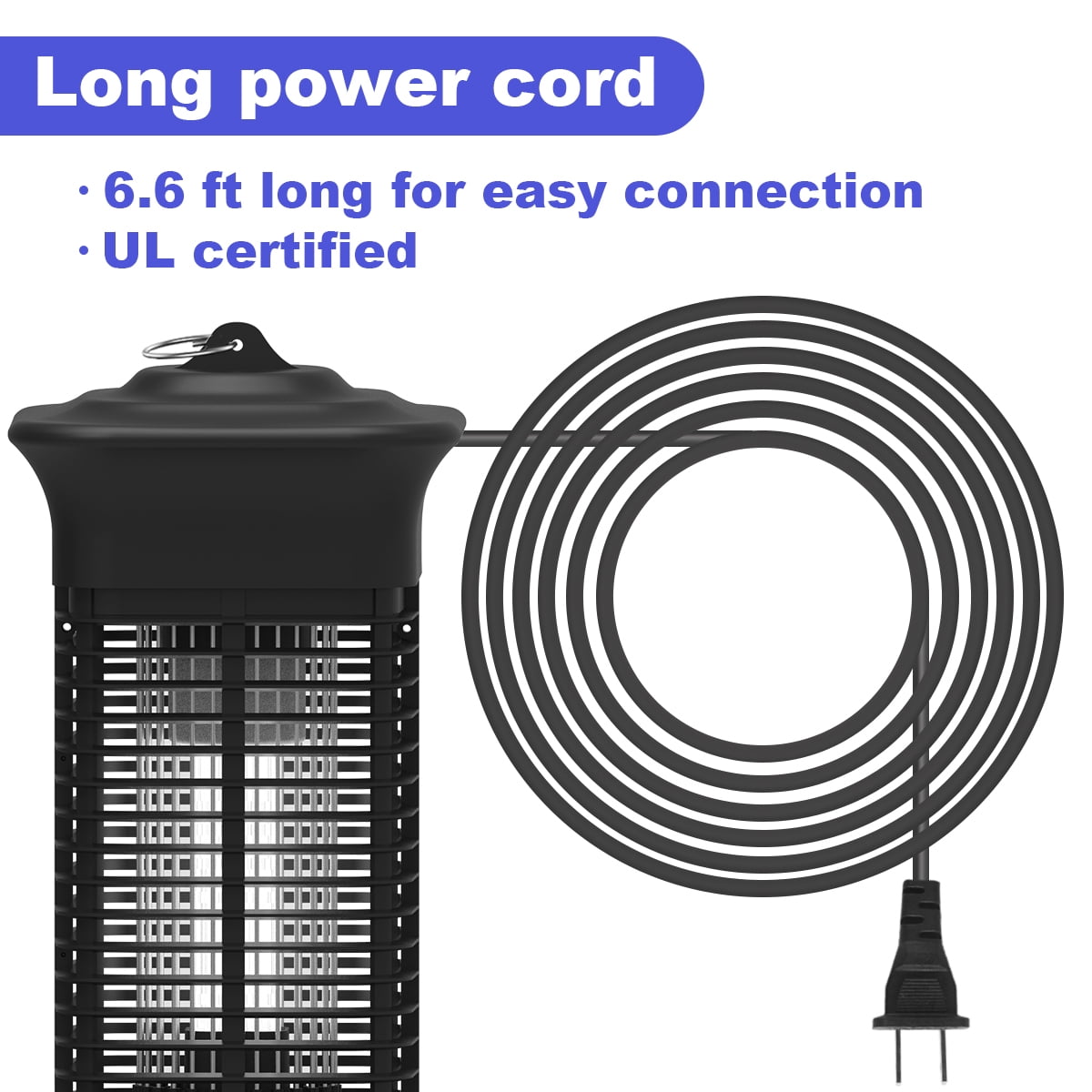 Gamexcel 4000V Bug Zapper, Corded Indoor/Outdoor Electric Insect Killer with Hanging Design, Square, Black