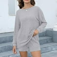 thumbnail image 2 of Women's Long Sleeve and Shorts Relaxed Casual Loungewear Set - 95% Polyester, 5% Spandex, 2 of 5