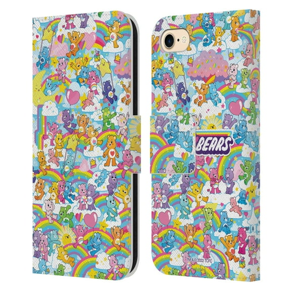 Head Case Designs Officially Licensed Care Bears 40th Anniversary Rainbow Leather Book Wallet Case Cover Compatible with Apple iPhone 7 / 8 / SE 2020 & 2022
