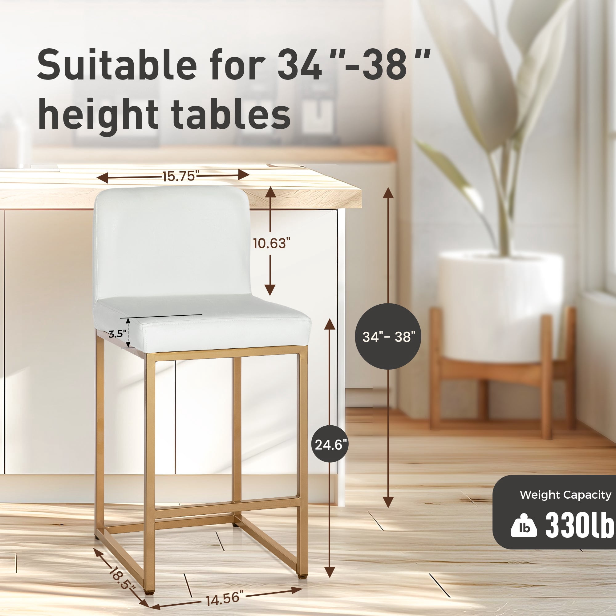 Sophia & William 24" Counter Height Bar Stools with High Backrest 4 Pack Comfortable Modern Counter Stools for Kitchen & Home, White