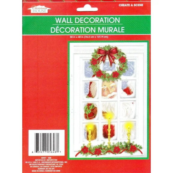 New Christmas House Plastic Wall Decoration 30" X 48" Decoration~Santa In Window