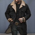 thumbnail image 3 of Joernso Men Jacket Autumn Winter Woolen Coat Lapel Single-Breasted Mid-Length Windproof Jacket Suede Multi Pockets Outerwear, 3 of 8