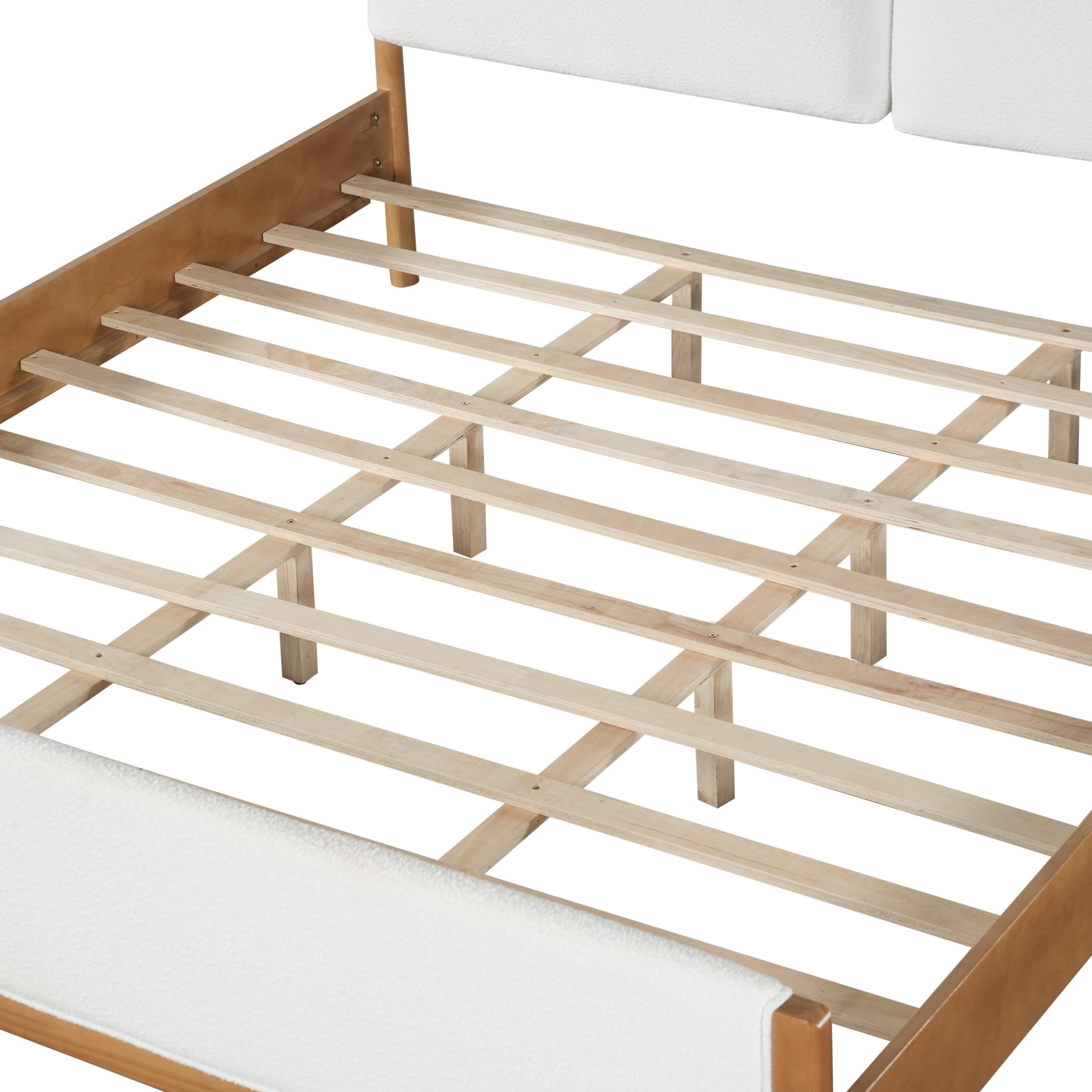 Christopher Knight Home King Platform Bed with White Upholstered, Wood Frame, Natural Finish