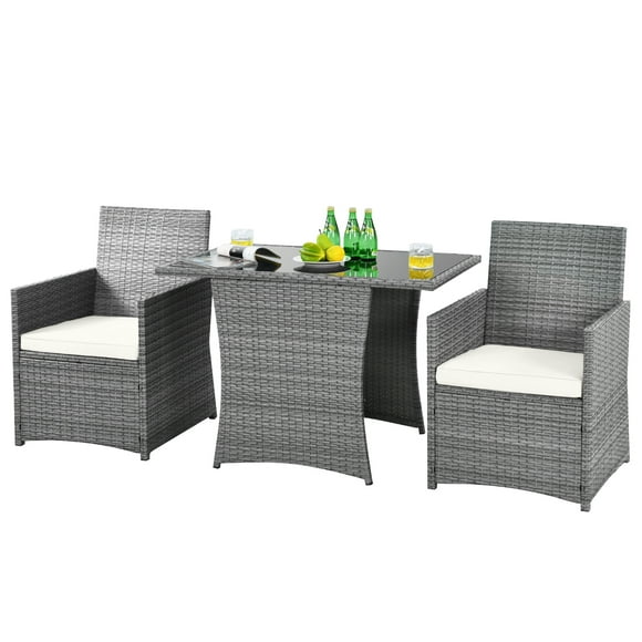 Patiojoy 3PCS Patio Rotin Ensemble de Meubles en Osier Extérieur Table et Chaise Ensemble avec Coussins Blanc