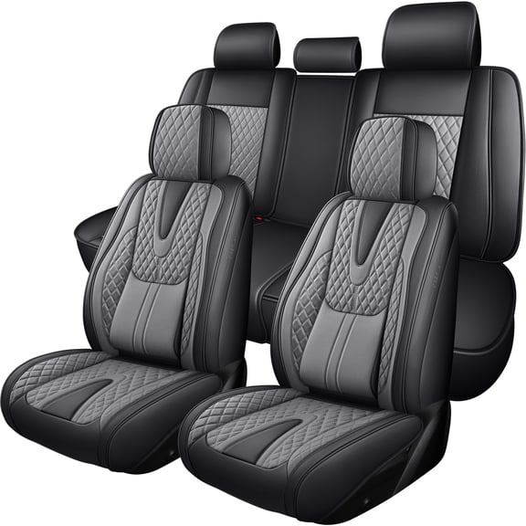 Car Seat Cover for Cadillac Xt4 2019, Black and Gray Car Seat Covers, PU Leather 5 Piece Full Set With Lumbar Support Suitable for All Seasons, Protect Car Seats