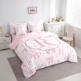 thumbnail image 2 of spefrowx Princess Bow Letter R Twin Bedding, Pink Stripe Heart Print Bedding Comforter Set, Pink Reversible, 7 Pieces, 2 of 6
