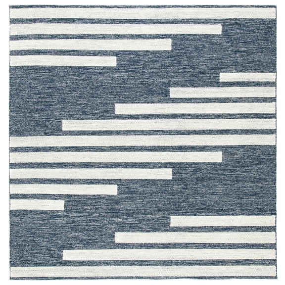 SAFAVIEH Striped Kilim Meriel Striped Area Rug, Navy/Ivory, 3' x 3' Square