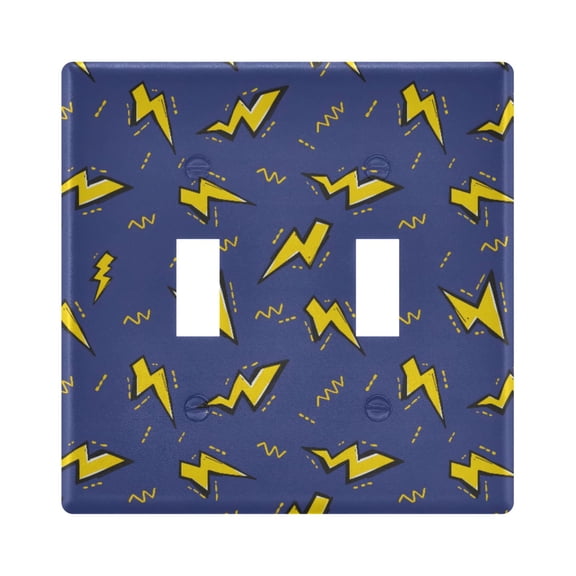 Lightning Pattern Toggle Switch Wall Plate 2-Gang Unbreakable Durable PC Flush Fit Round Edge 4.48x4.56in