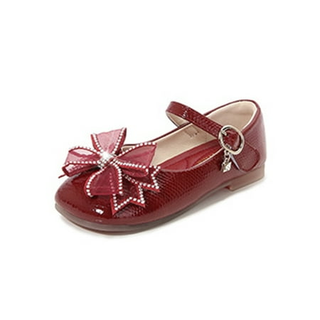 

Avamo Girl s Flats Comfort Princess Shoe Rhinestone Mary Jane Sandals Kids Loafers Girls Elegant Magic Tape Dress Shoes Wine Red 12C
