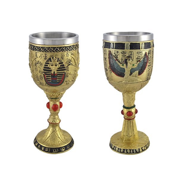 Set of 2 Egyptian Wine Goblets Winged Isis/Pharaoh 6 oz.