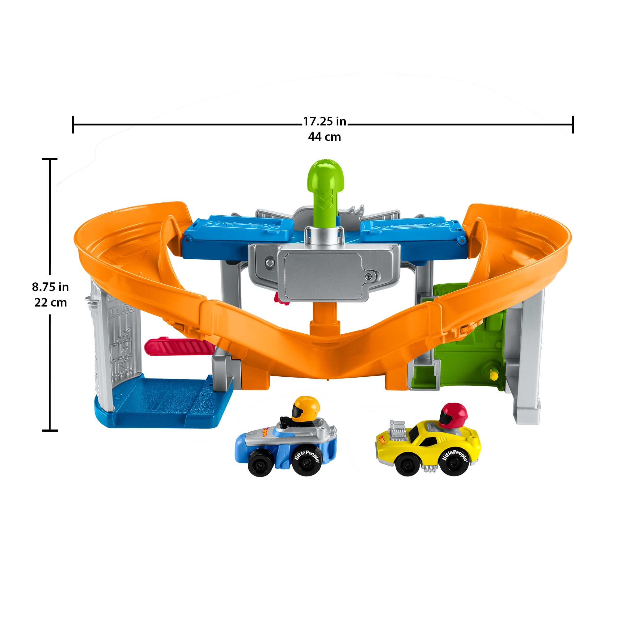 Fisher-Price Little People Hot Wheels Race Track for Toddlers, Race and Go Track Set, 2 Cars