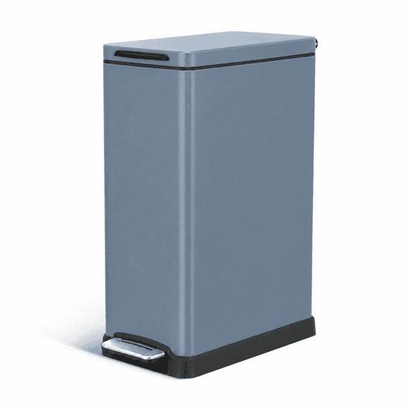 Home Zone Living 12 Gallon Slate Blue Stainless Steel Slim Kitchen Trash Can with Step Pedal and Soft-Close Lid