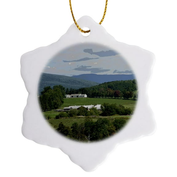3drose, Vermont Farm, 3 inch Snowflake Porcelain Ornament