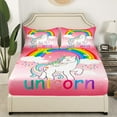 thumbnail image 3 of Pink Unicorn Kids Bed Sheets Set for Girls Queen Kawaii Rainbow Unicorn Sheets Cute White Horse Bedding Set Geometric Stars Cloud Sheet Set Ombre Unicorn Flat Sheet + Fitted Sheet + 2 Pillow Cases, 3 of 4