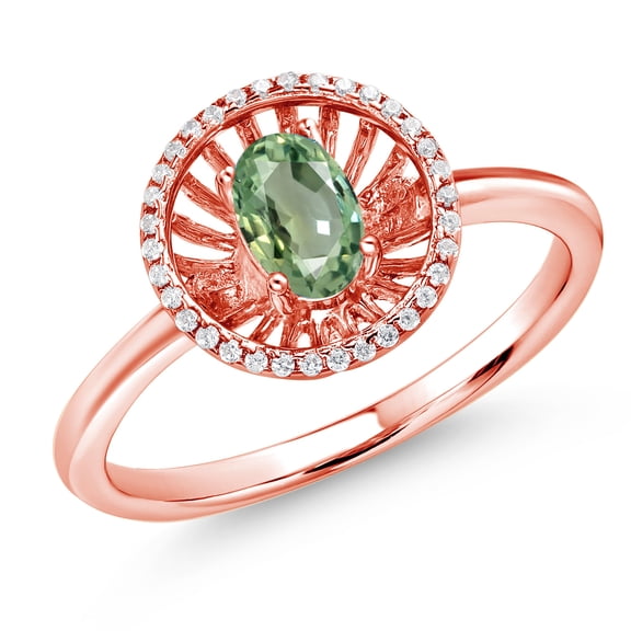 Gem Stone King 18K Rose Gold Plated Silver Green Sapphire Ring for Women (1.03 Cttw, Oval 6X4MM, Gemstone September Birthstone, Size 6)