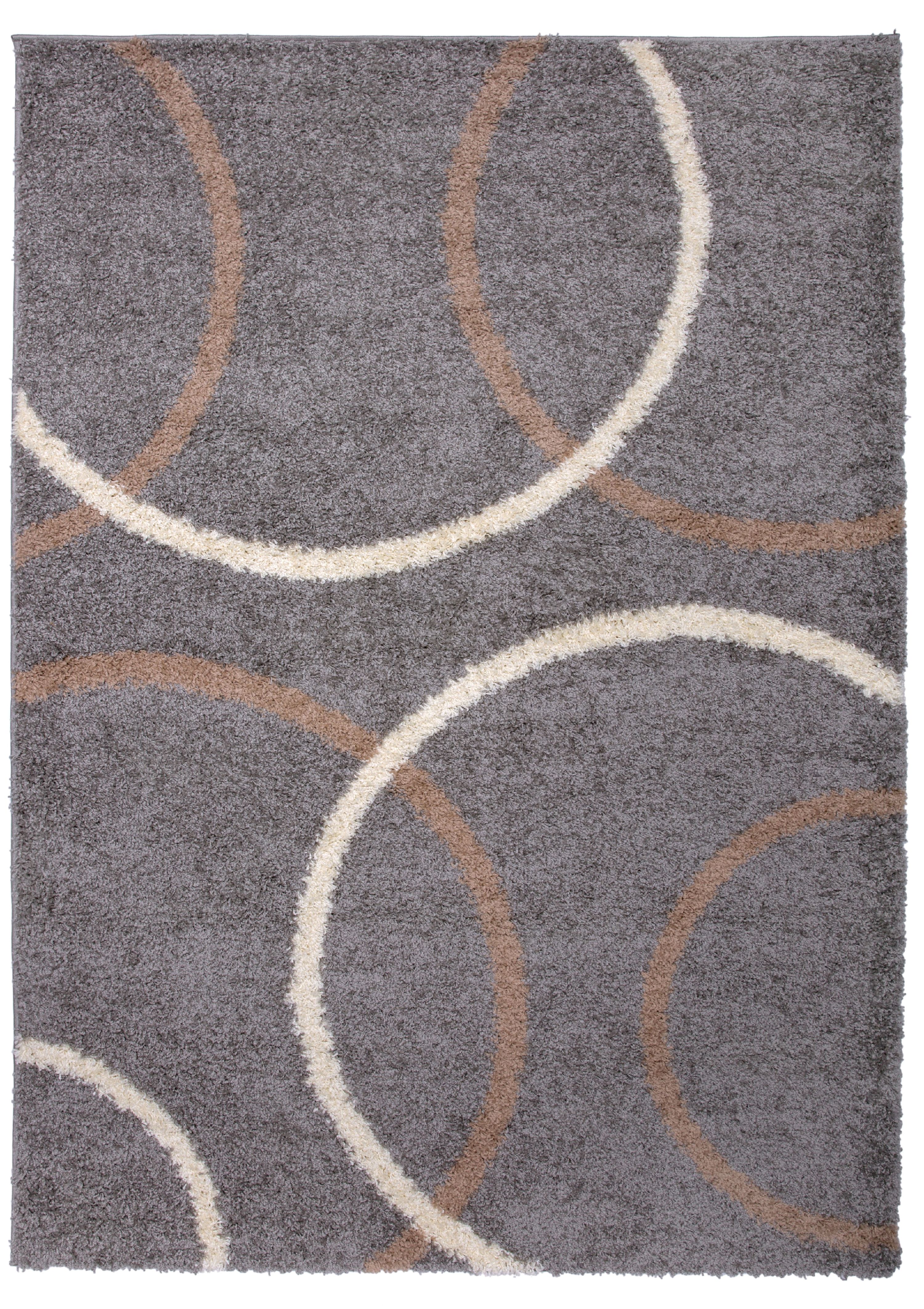 Cozy Shag Modern Circles Area Rug 3' 3" x 5' Gray
