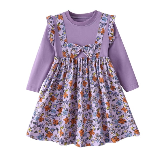 HWJAD Toddler Girl Long Sleeve Dresses Ruffle Unicorn Cotton Casual A-Line Dress for Girls Holiday Party 2-8Y